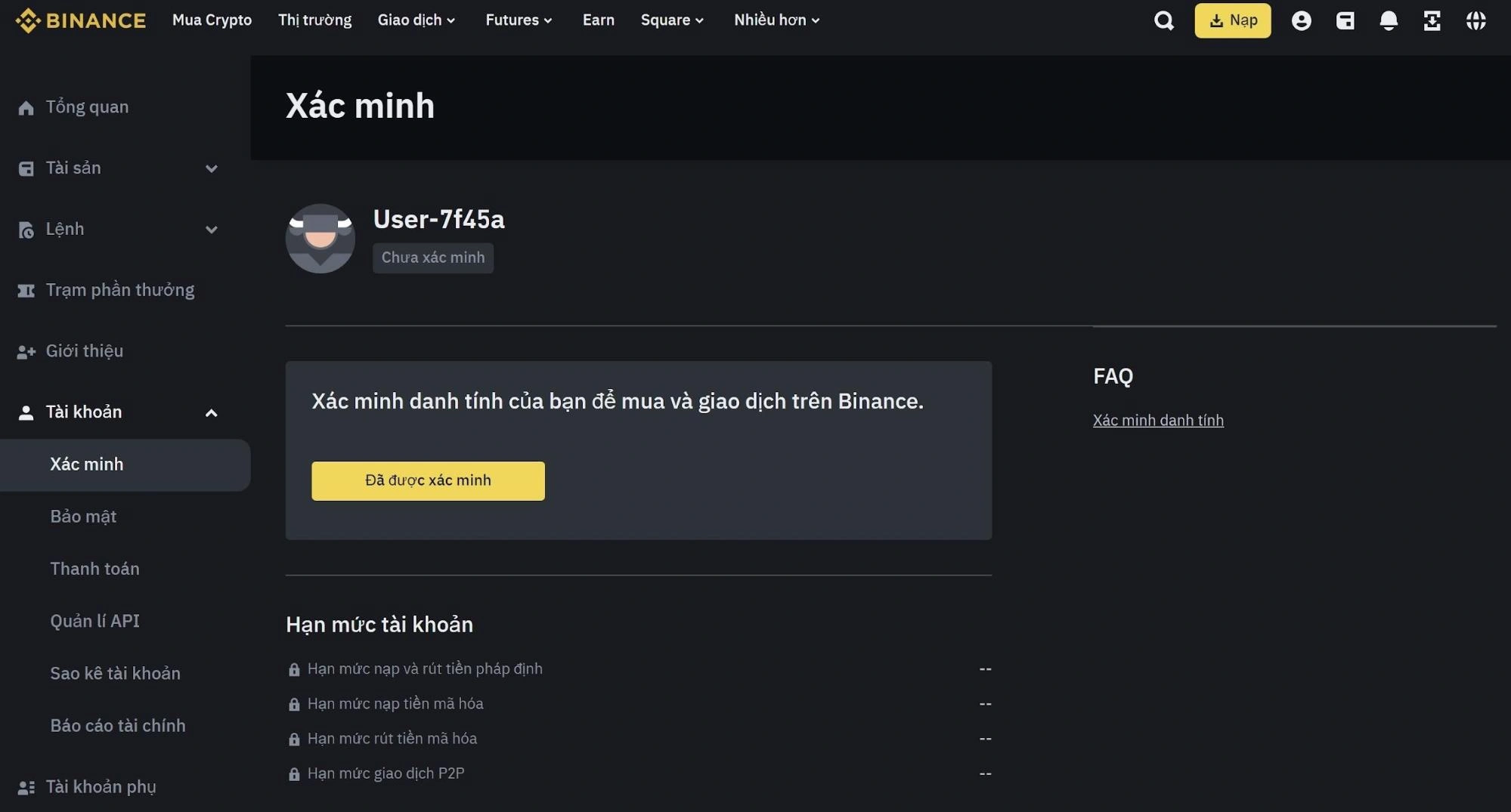 Tiến hành xác minh tài khoản Binance